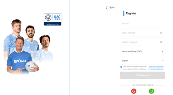 Hình ảnh đăng ký tài khoản trên 8xbet