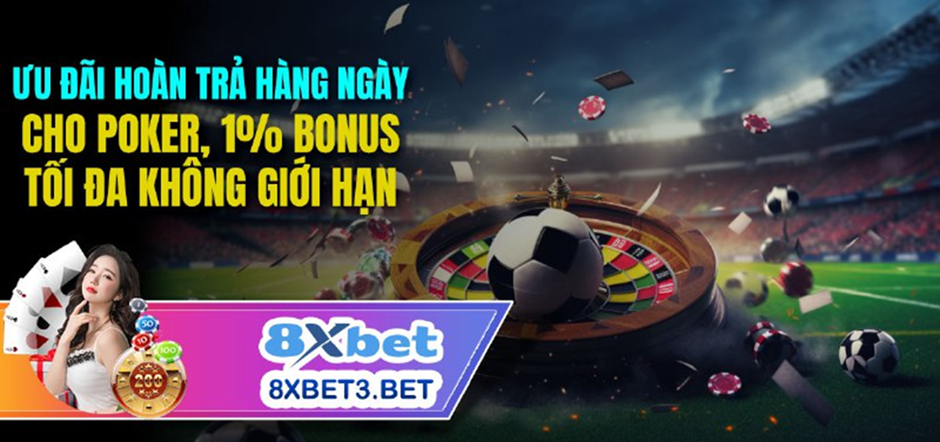 Tiền thưởng hoàn trả hàng ngày Poker - Nhận ưu đãi tối đa 1% không giới hạn khi tham gia trò chơi Poker hàng ngày.