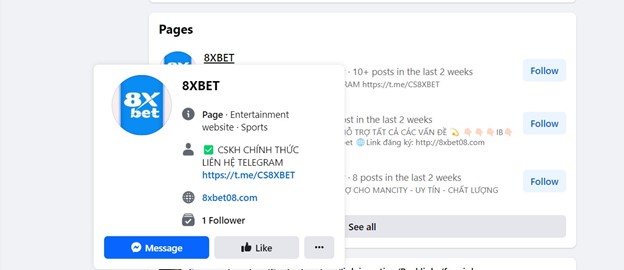 Hồ sơ mạng xã hội giả mạo 8xbet