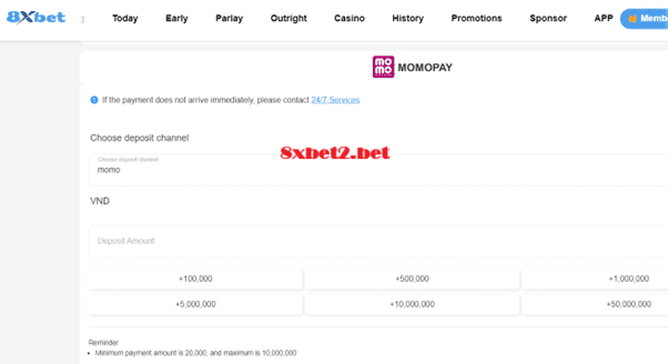 Nạp tiền vào tài khoản 8xbet bằng MomoPay